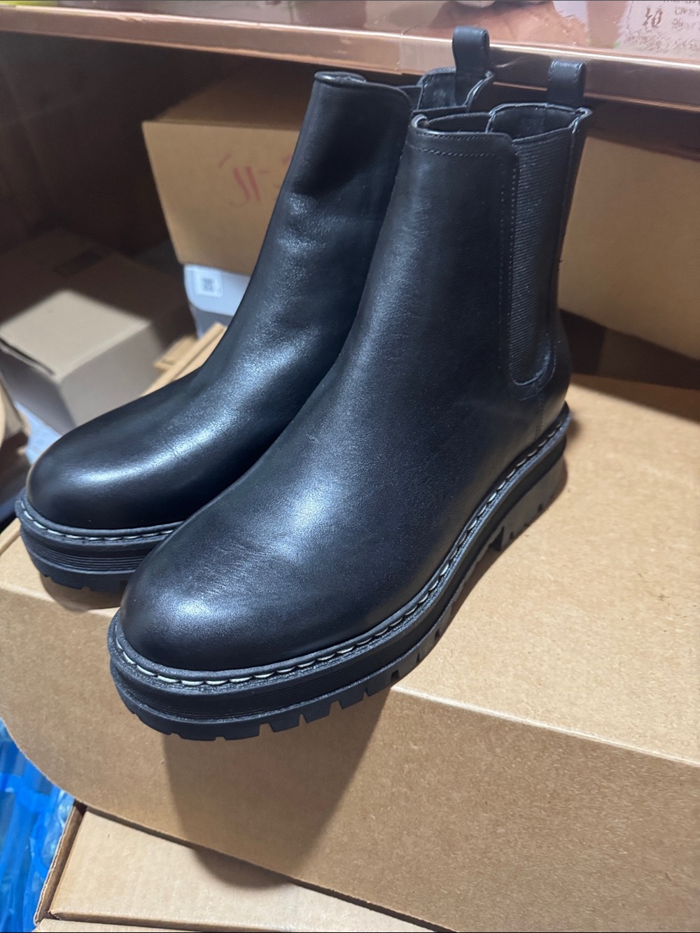 Marc Fisher Black Leather Chelsea Lug Boots